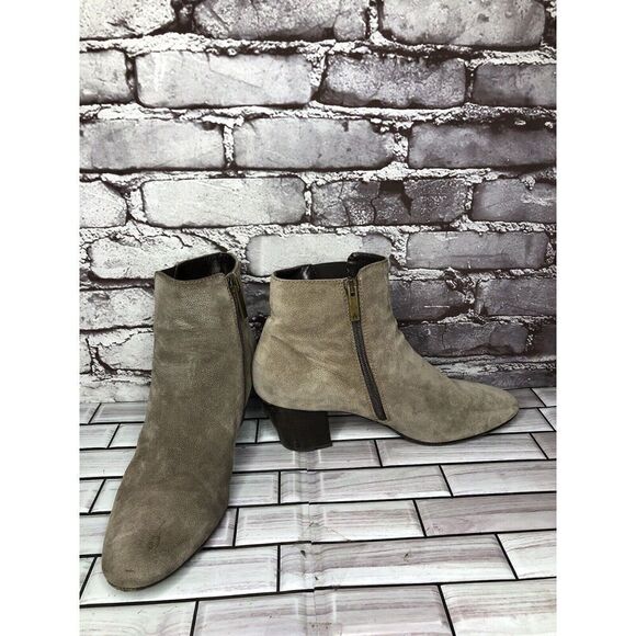 Aquatalia Taupe Suede Leather Side Zip Heel Ankle Booties Women’s Sz 10M US/41EU - Picture 4 of 16
